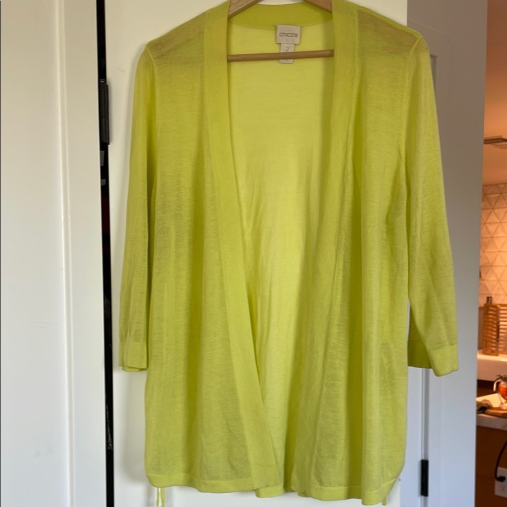 Chico's Women's Lemon Yellow Cardigan Knit Sweater